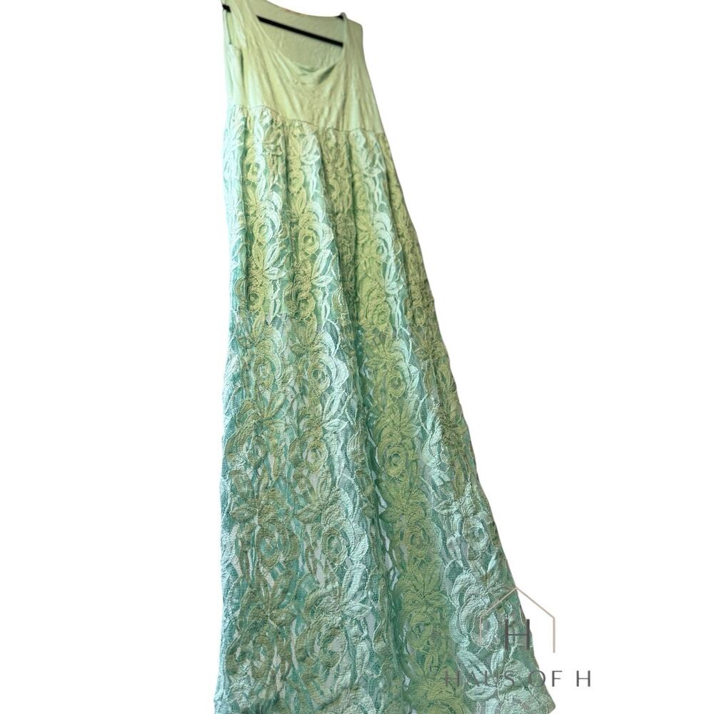Lace Maxi Dress Size Small Turquoise Green sheer sleeveless
